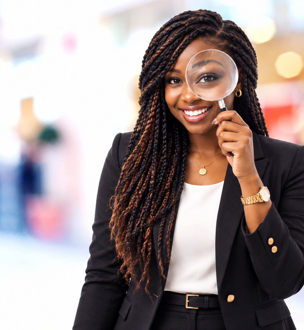 Employer guide cover: a professional holding a magnifying glass